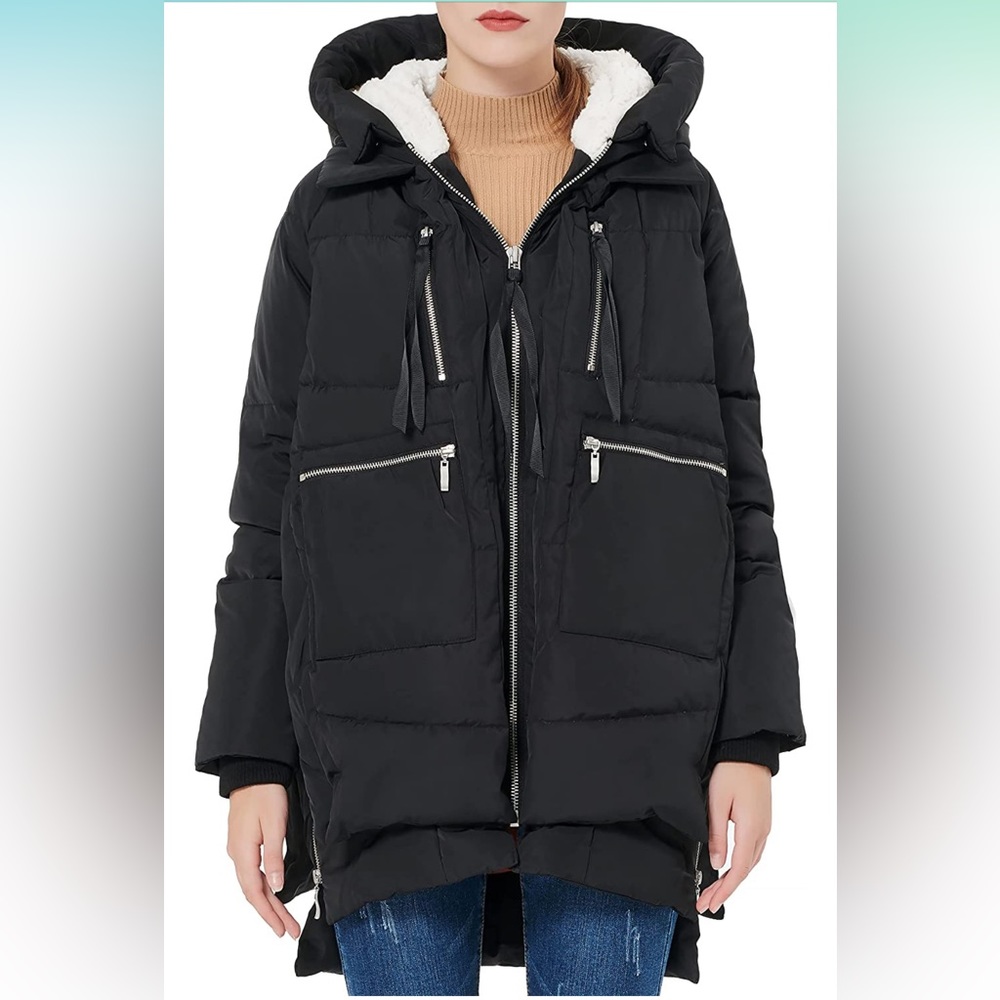 W’s Black Orolay Thickened Down Puffer Jacket Hood Euro Fit Pockets